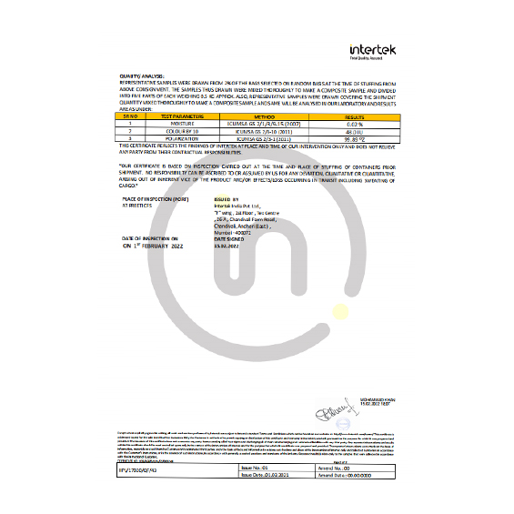 Indian white sugar test report